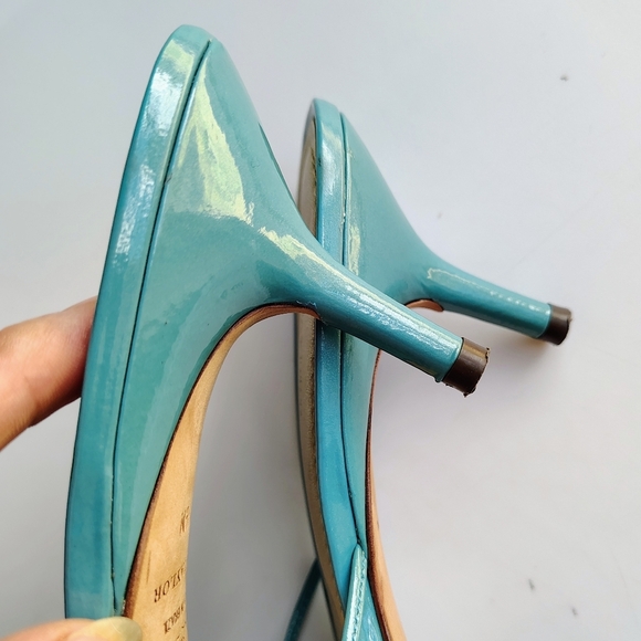 Ann Taylor women's leather strappy stiletto heel sandals,slip-on Turquoise 8.5M, - Picture 10 of 17